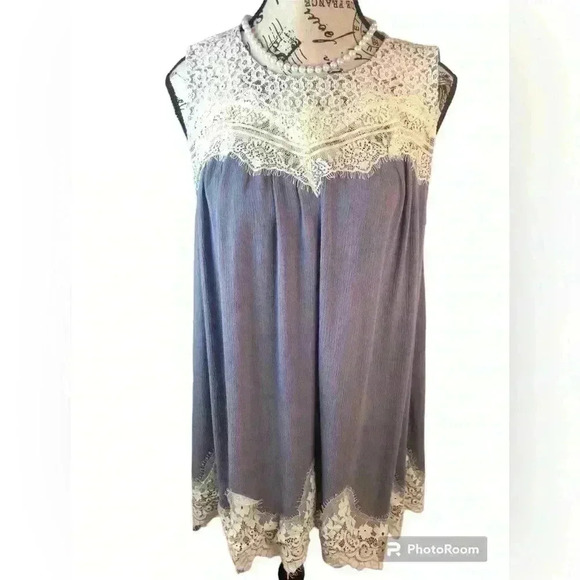 Umgee USA Medium Oversized Purple babydoll Boho Blouse Gauze Lace button back - Picture 1 of 6